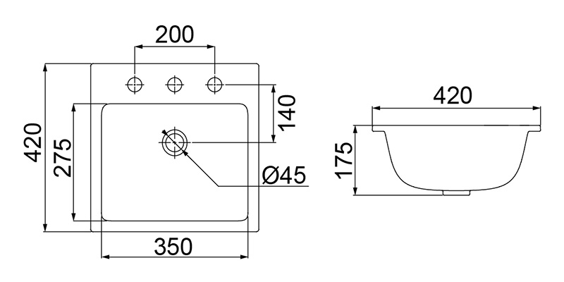 Desenho técnico — Cuba Quadrada SS-01