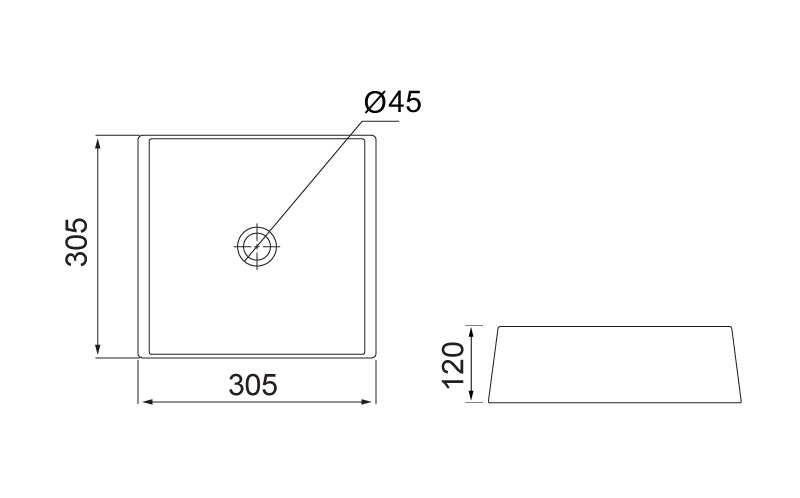 Desenho técnico — Cuba Quadrada SA-30