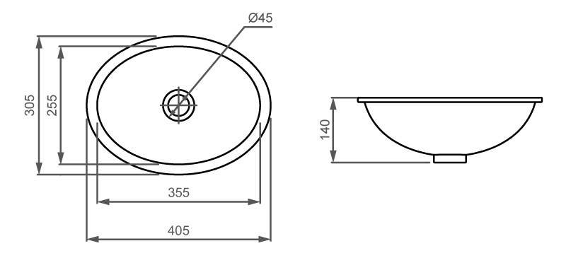 Desenho técnico — Cuba Oval OE-40