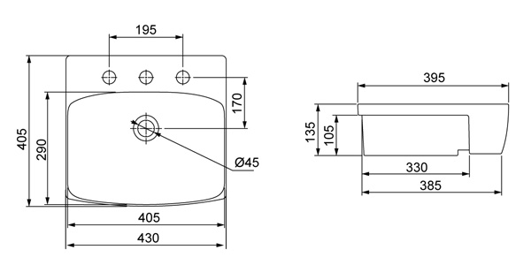 Desenho técnico — Cuba Retangular SF-01