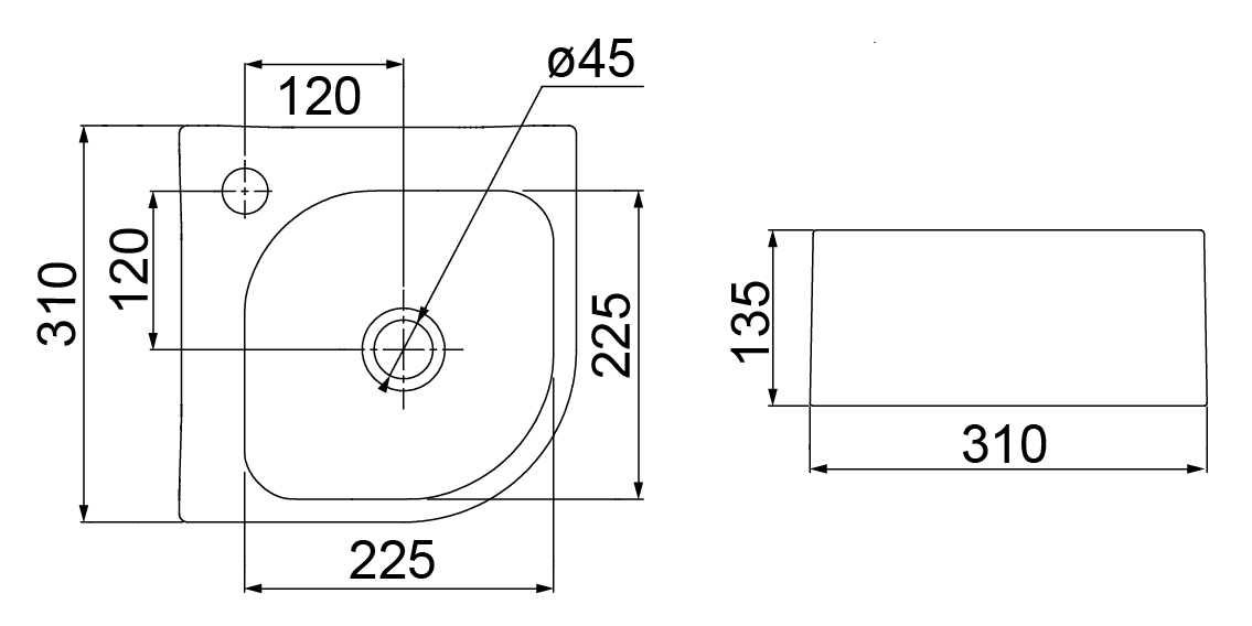 Desenho técnico — Combo Cuba LS-50 com Torneira