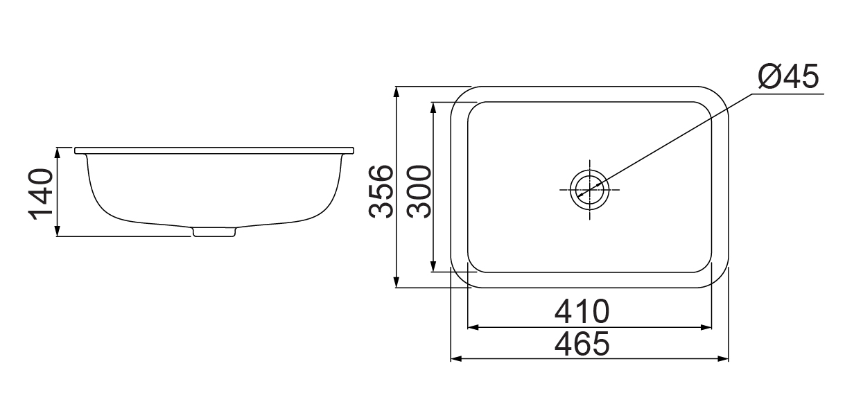 Desenho técnico — Cuba Retangular SE-42
