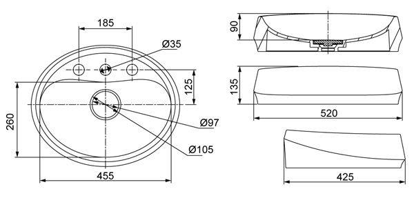Desenho técnico — Cuba Oval OA-78