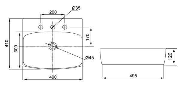 Desenho técnico — Cuba Retangular SA-92