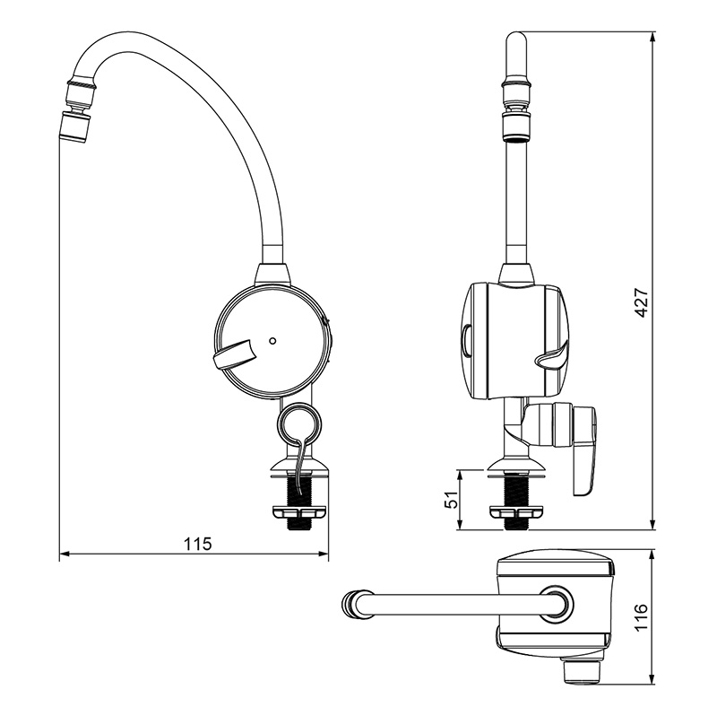 Desenho técnico — Torneira Loren Easy para mesa